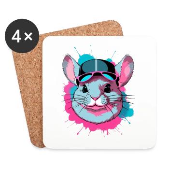 Buntes Chinchilla mit Mütze und Sonnenbrille - Untersetzer (4er-Set) - Weiß - Vorne
