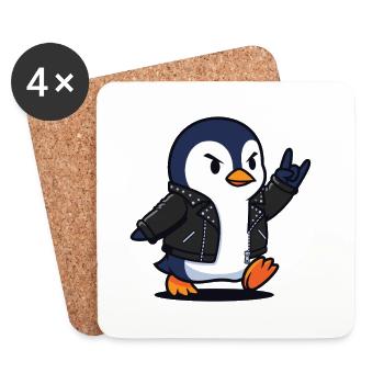 Rocker Penguin in Leather Jacket Giving Devil Horn - Coasters (set of 4) - white - Front