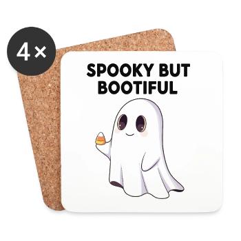 Spooky But Bootiful Cute Ghost Holding Candy Corn  - Coasters (set of 4) - white - Front
