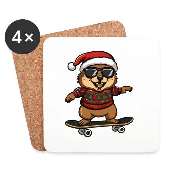 Castor Noël Drôle - Dessous de verre (lot de 4) - blanc - Devant
