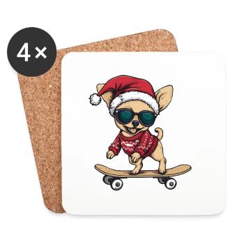 Chihuahua Chien Noël Drôle - Dessous de verre (lot de 4) - blanc - Devant