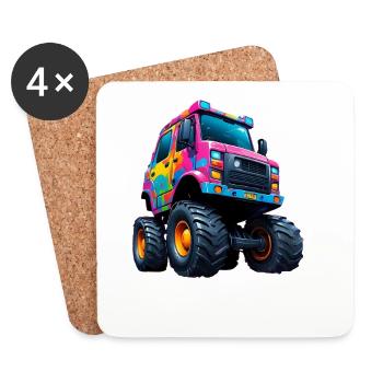 Colorful Monster Truck Power Monster - Coasters (set of 4) - white - Front