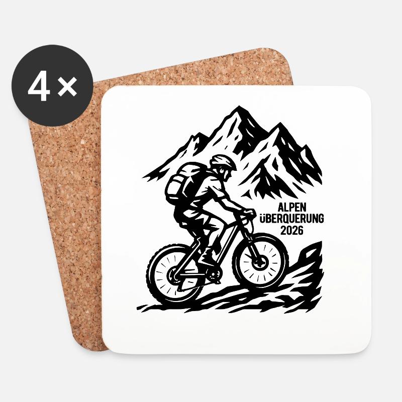 Alpenüberquerung 2026 - Fahrrad - Untersetzer (4er-Set) - Weiß