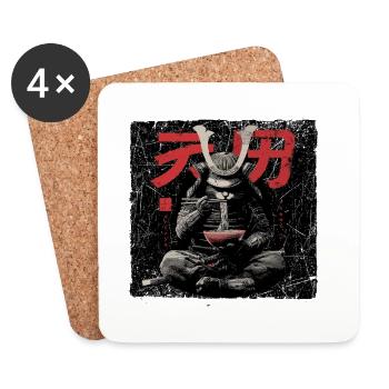 Samurai Cat Ramen Japon Streetwear Design - Dessous de verre (lot de 4) - blanc - Devant