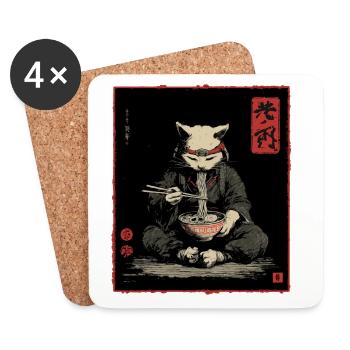 Samurai Cat Ramen Japon Streetwear Design - Dessous de verre (lot de 4) - blanc - Devant