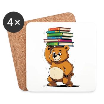 Apprendre l’ours avec des piles de livres - Dessous de verre (lot de 4) - blanc - Devant