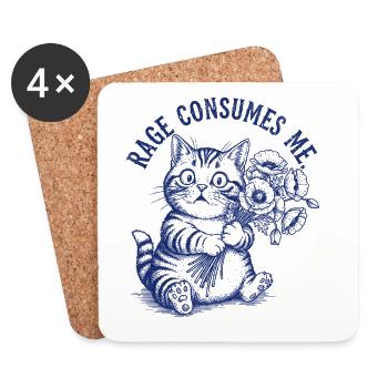 Rage Cat: Furious Feline - Untersetzer (4er-Set) - Weiß - Vorne