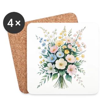 Bouquet Pastel Bouquet Aquarelle - Dessous de verre (lot de 4) - blanc - Devant