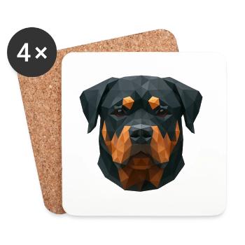 Polygon Rottweiler – Geometric Dog Design - Coasters (set of 4) - white - Front