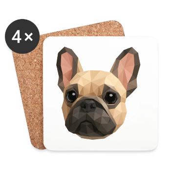 Polygon French Bulldog – Geometric Art - Coasters (set of 4) - white - Front