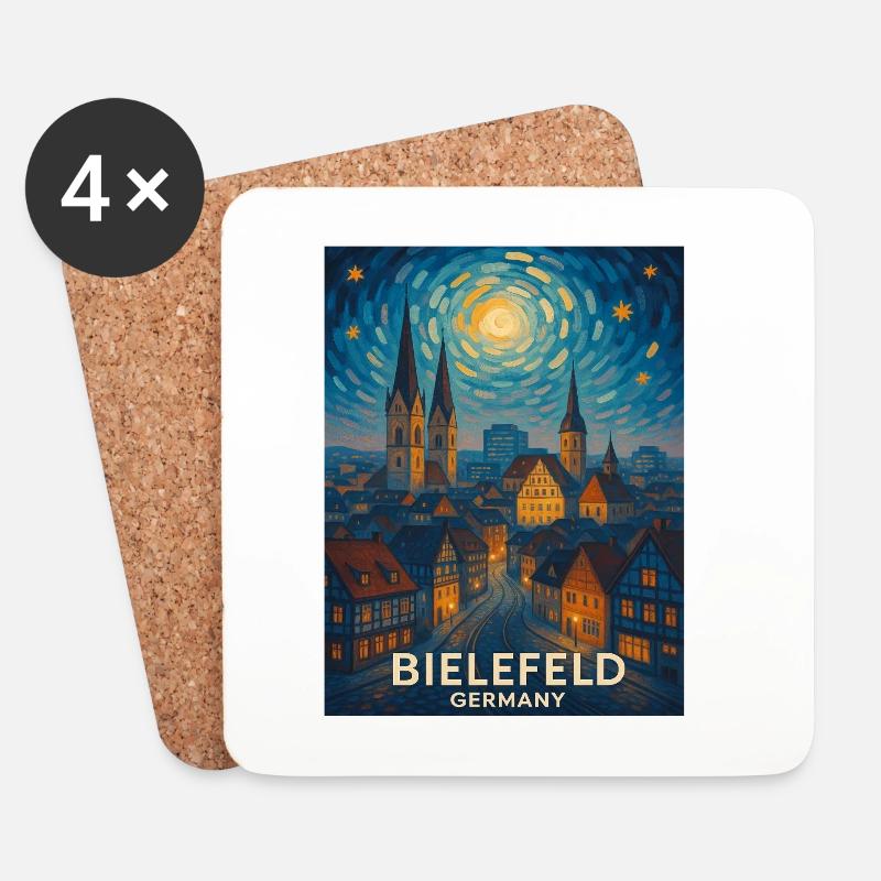 Bielefeld Nachtpanorama Skyline - Untersetzer (4er-Set) - Weiß