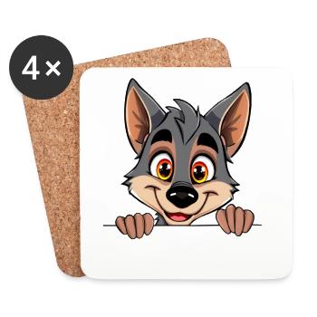 Cuddly wolf looking over edge - Coasters (set of 4) - white - Front