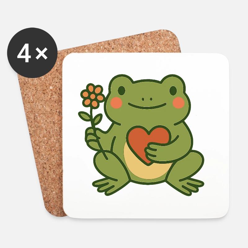 Frosch mit Herz und Blume – Freundlich & Cozy - Untersetzer (4er-Set) - Weiß