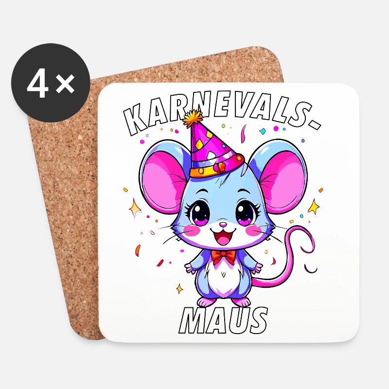 KARNEVALS MAUS - Untersetzer (4er-Set) - Weiß