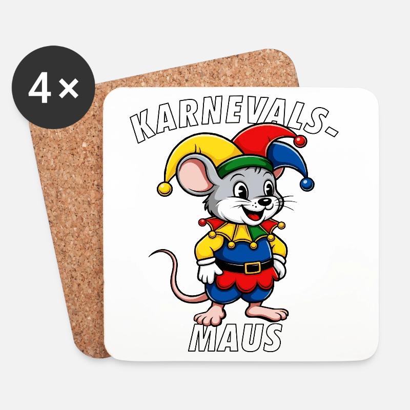 KARNEVALS MAUS - Untersetzer (4er-Set) - Weiß