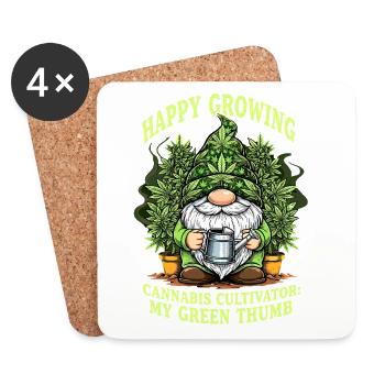 Happy Growing Cannabis Dwarf Christmas Gnome - Coasters (set of 4) - white - Front