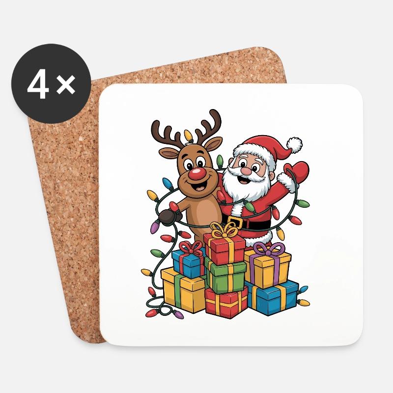 Santa Rentier Lichterkette - Untersetzer (4er-Set) - Weiß