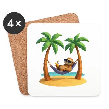 Relaxed sloth in hammock on the beach between - Coasters (set of 4) - white - Front