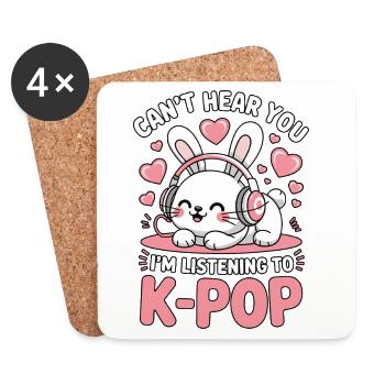 Lapin K-Pop avec écouteurs - Dessous de verre (lot de 4) - blanc - Devant