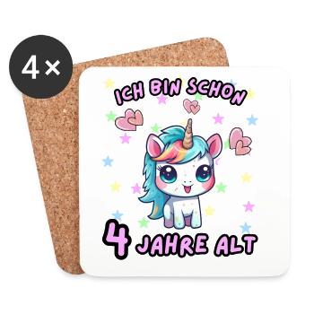 Licorne Anniversaire Design 4 Ans - Dessous de verre (lot de 4) - blanc - Devant