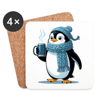 Kuschelpinguin mit blauer Mütze - Untersetzer (4er-Set) - Weiß - Vorne