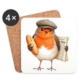 Robin Newsbird with Bread and Cap - Coasters (set of 4) - white - Front