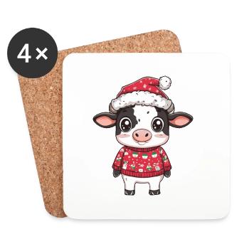 Kuh Weihnachten - Untersetzer (4er-Set) - Weiß - Vorne