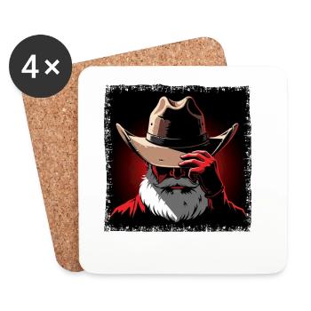 Père Noël Cowboy gothique minimaliste - Dessous de verre (lot de 4) - blanc - Devant