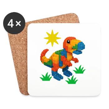 Dinosaur Made Of Bricks Creative Block Builder - Coasters (set of 4) - white - Front