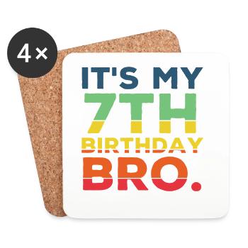 7th Birthday Bro Funny 7 Years Old Boy Cool - Coasters (set of 4) - white - Front