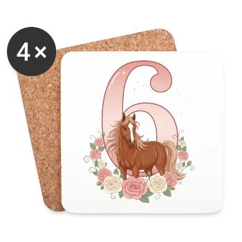 6th Birthday Girl, Horse, Pony, 6 Years Old - Coasters (set of 4) - white - Front