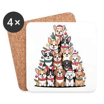 Weihnachtshunde Pyramide – Lustiger Xmas Look - Untersetzer (4er-Set) - Weiß - Vorne