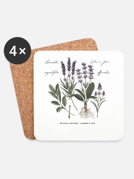 Botanische Heilkräuter - Untersetzer (4er-Set) - Weiß