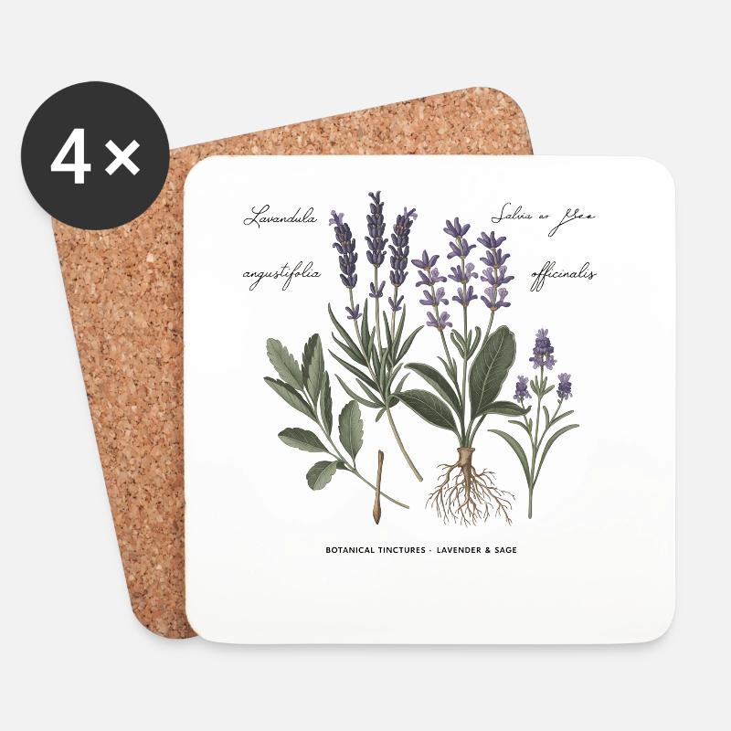 Botanische Heilkräuter - Untersetzer (4er-Set) - Weiß