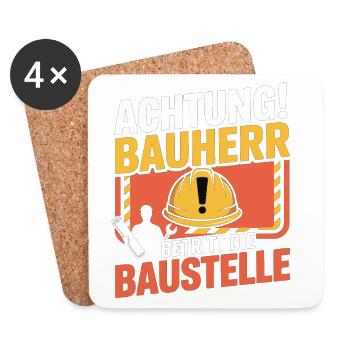 Attention: Builder enters the construction site - Coasters (set of 4) - white - Front