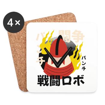 Flammenhelm Krieger Japanischer Stil - Untersetzer (4er-Set) - Weiß - Vorne