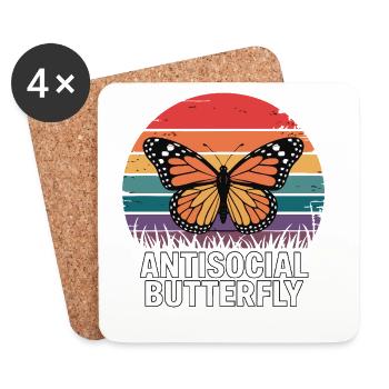 Papillon antisocial - Retro Schmetterling - Dessous de verre (lot de 4) - blanc - Devant