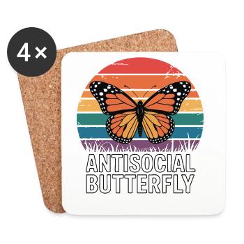 Papillon antisocial - Retro Schmetterling - Dessous de verre (lot de 4) - blanc - Devant