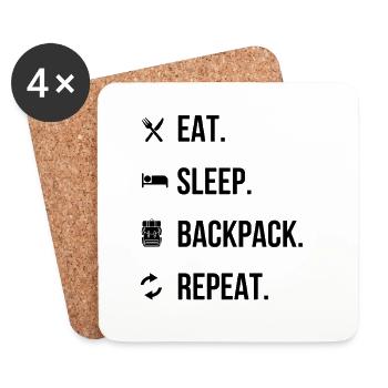 Eat, Sleep, Backpack, Repeat – Abenteuer Shirt - Untersetzer (4er-Set) - Weiß - Vorne