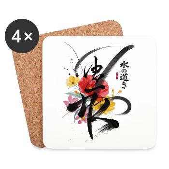 Resilience Japan Calligraphy Flowers - Coasters (set of 4) - white - Front