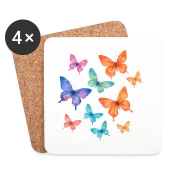 Bunte Schmetterlinge in Aquarell für Frauen - Untersetzer (4er-Set) - Weiß - Vorne