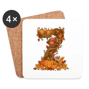 Autumn Harvest Turkey on Twisted Tree - Coasters (set of 4) - white - Front