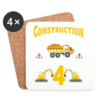 Construction Party 4th Birthday 4 Years Old truck - Untersetzer (4er-Set) - Weiß - Vorne