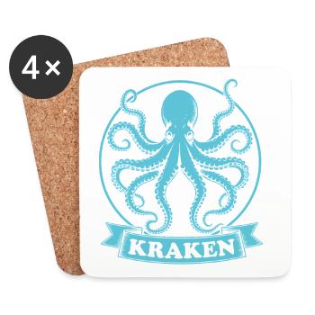Kraken Krake Tintenfisch Octopus - Dessous de verre (lot de 4) - blanc - Devant