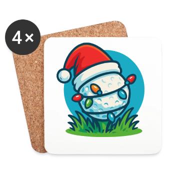 Funny Golf Ball Santa Claus Christmas Holiday - Coasters (set of 4) - white - Front