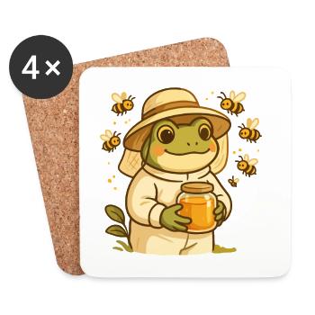 Beekeeper Frog with Honey Jar – Bee Frog - Coasters (set of 4) - white - Front