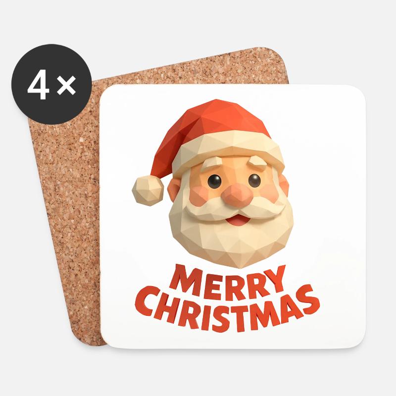 Polygon Weihnachtsmann – Modern Merry Christmas - Untersetzer (4er-Set) - Weiß