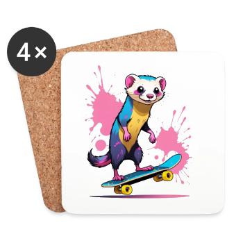 Buntes Skateferret Farbspritzer - Untersetzer (4er-Set) - Weiß - Vorne