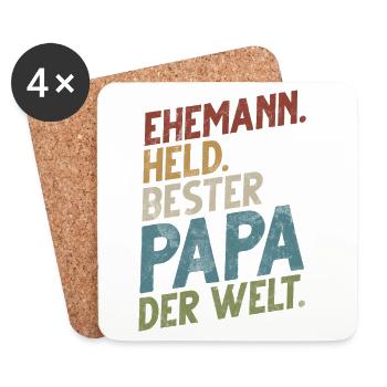 Ehemann Held Bester Papa Der Welt Retro - Untersetzer (4er-Set) - Weiß - Vorne
