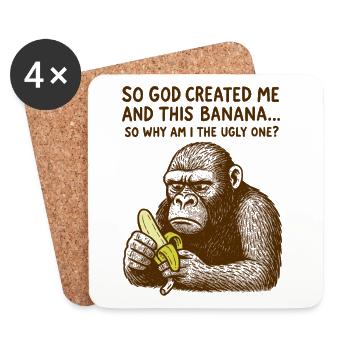 Funny Gorilla Banana Joke Retro Humour T-Shirt - Dessous de verre (lot de 4) - blanc - Devant